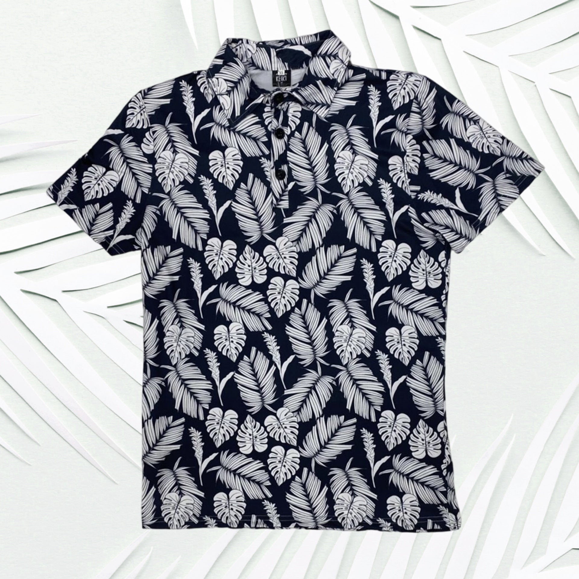 Black Palm Men's Collared Shirt - Sweet Sweet Honey Hawaii