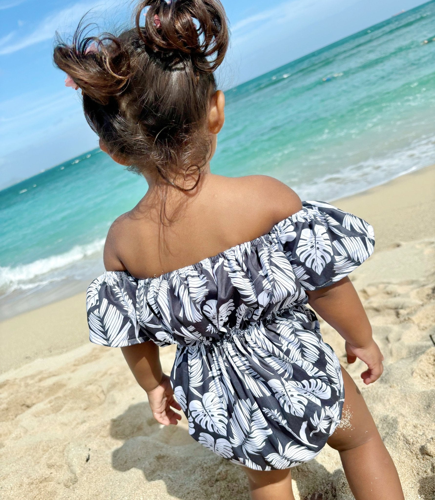 Black Palm Off the Shoulder Onesie - Sweet Sweet Honey Hawaii