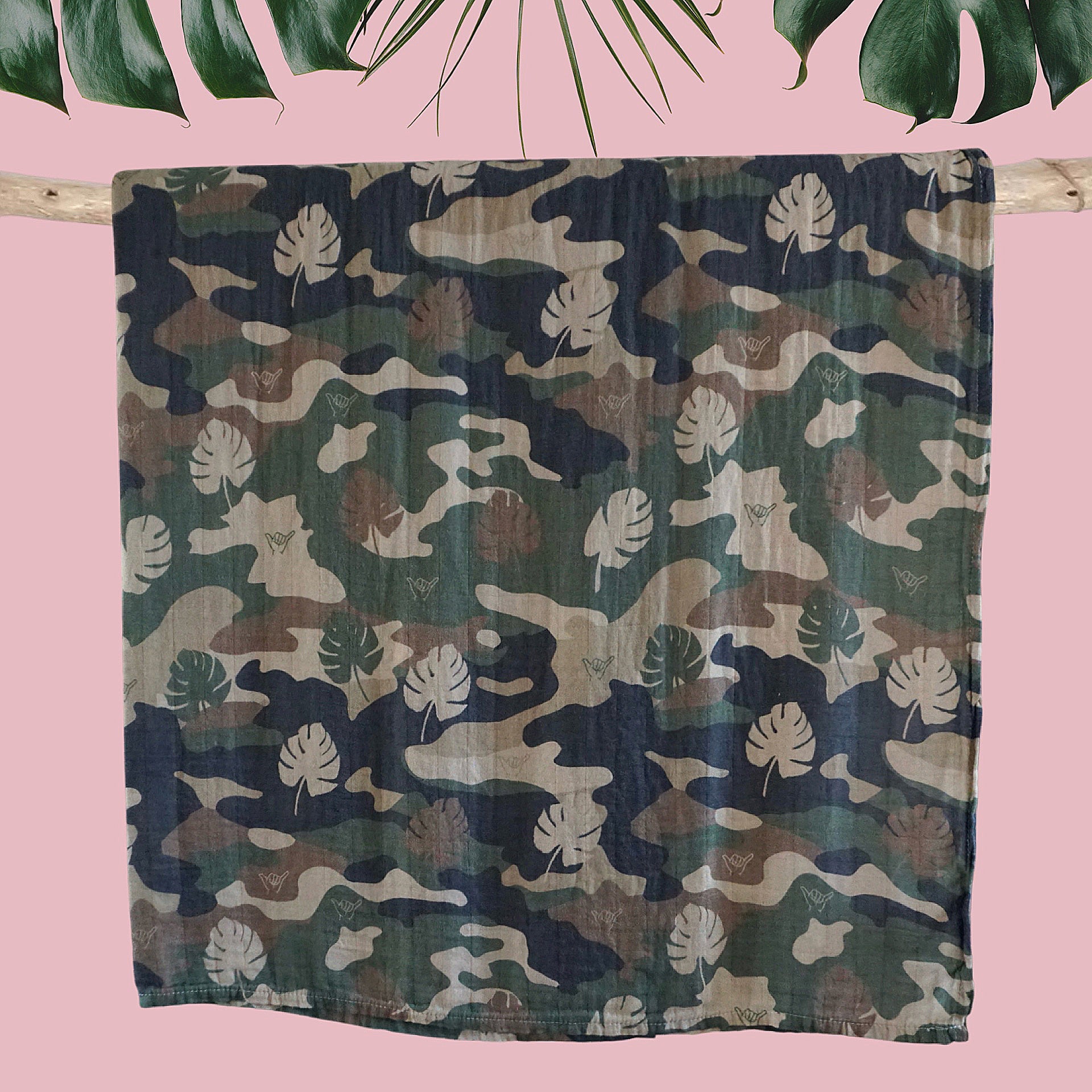 Camo shaka monstera Bamboo Swaddle Blanket - Sweet Sweet Honey Hawaii