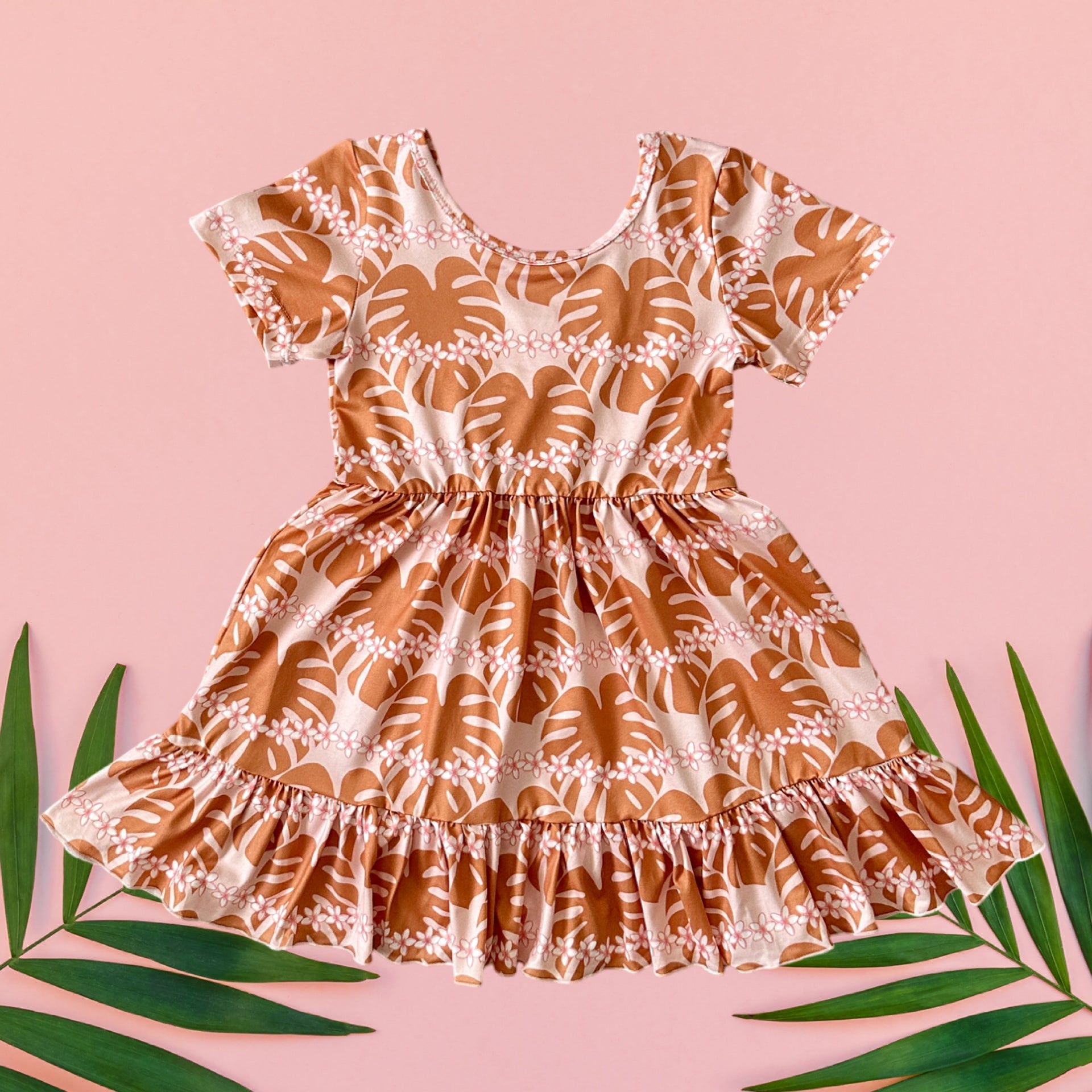 Kanani Monstera Ruffled Tee Dress - pasadenatexaslimos