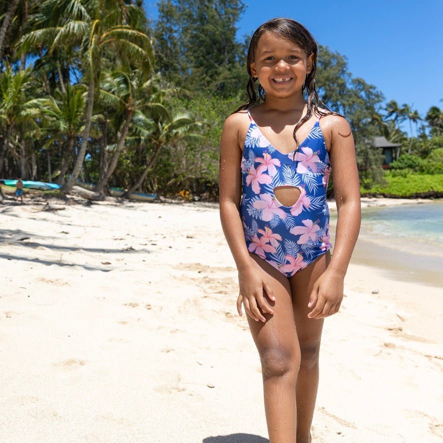 Leilani/Rosey Pink Gardenia Lei Peek-a-Boo reversible Swimsuit - Sweet Sweet Honey Hawaii