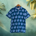 Midnight Blue Hibiscus Men's Collared Shirt - Sweet Sweet Honey Hawaii