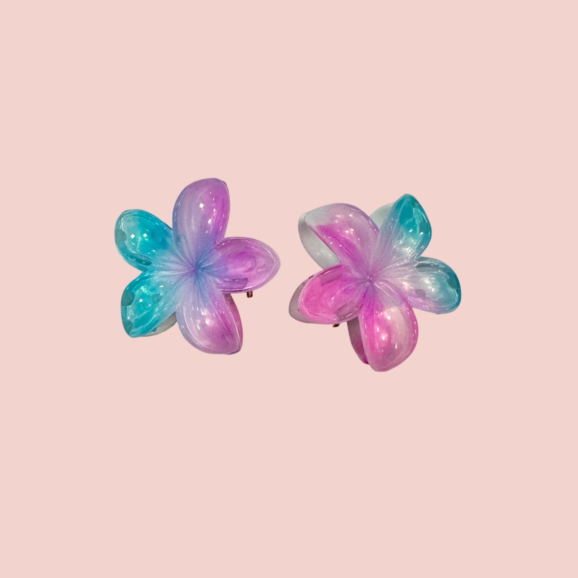 Plumeria Mini Clip: Aqua/Pink - Sweet Sweet Honey Hawaii