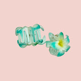 Plumeria Mini Clip: Aqua/Yellow - Sweet Sweet Honey Hawaii