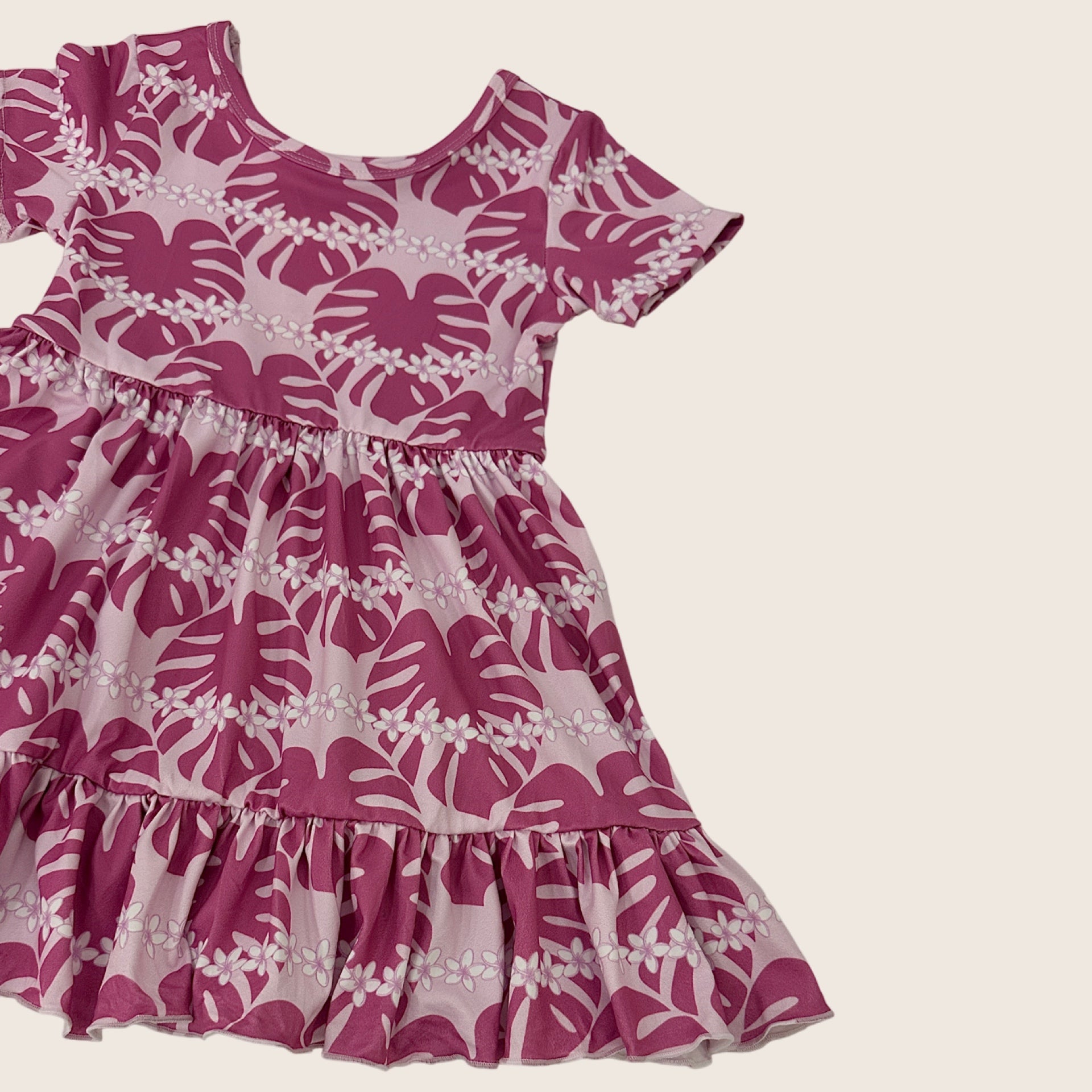 Purple Kanani Monstera Ruffled Tee Dress - Sweet Sweet Honey Hawaii