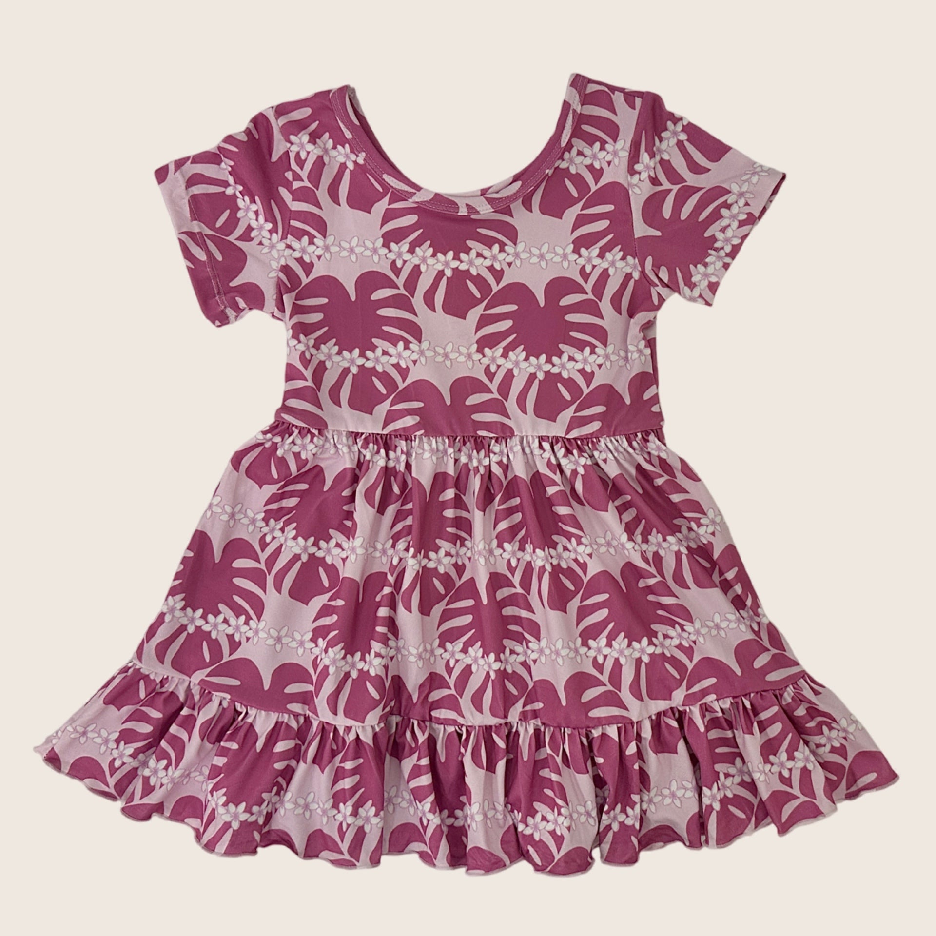 Purple Kanani Monstera Ruffled Tee Dress - Sweet Sweet Honey Hawaii