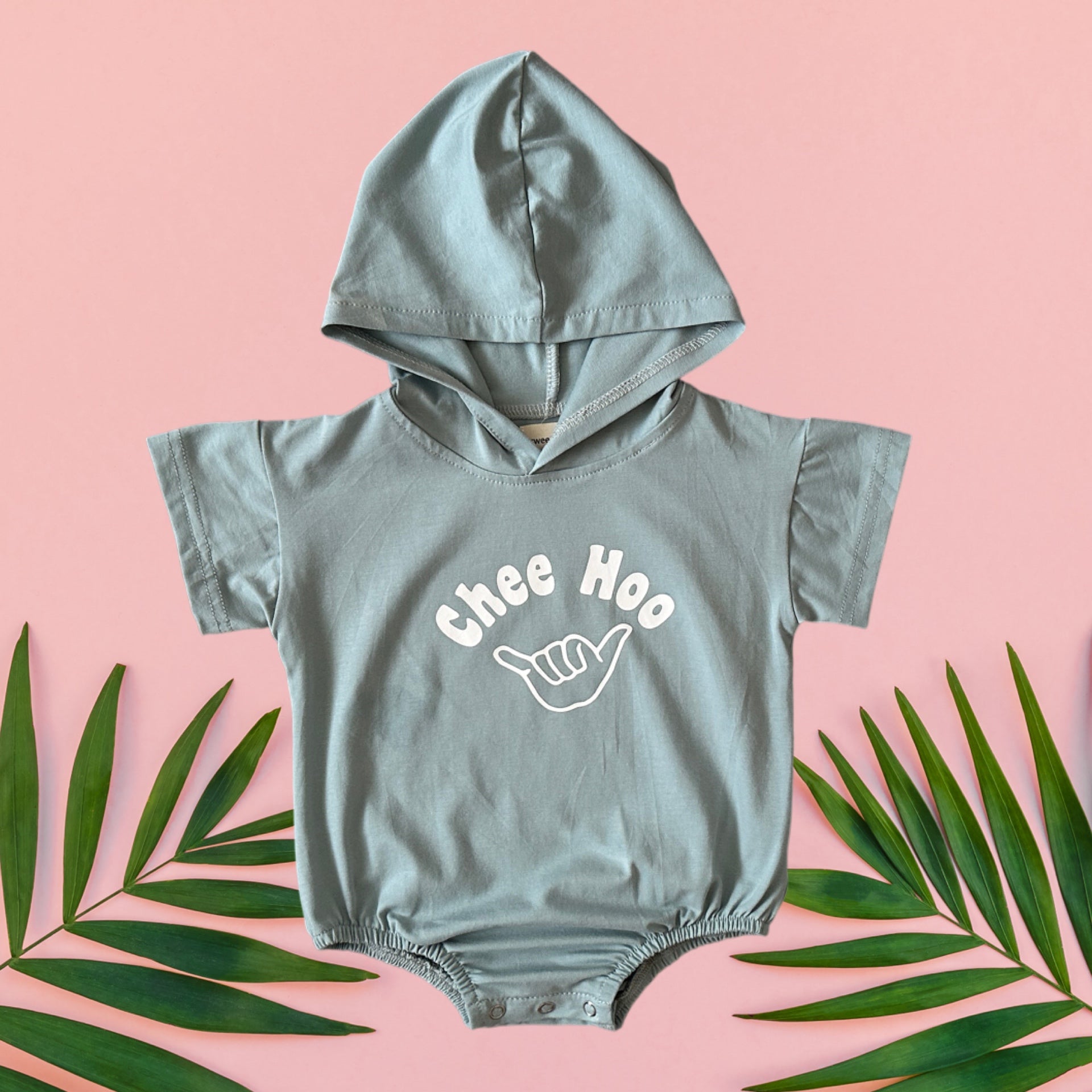 Shaka Chee Hoo light blue hooded onesie - pasadenatexaslimos