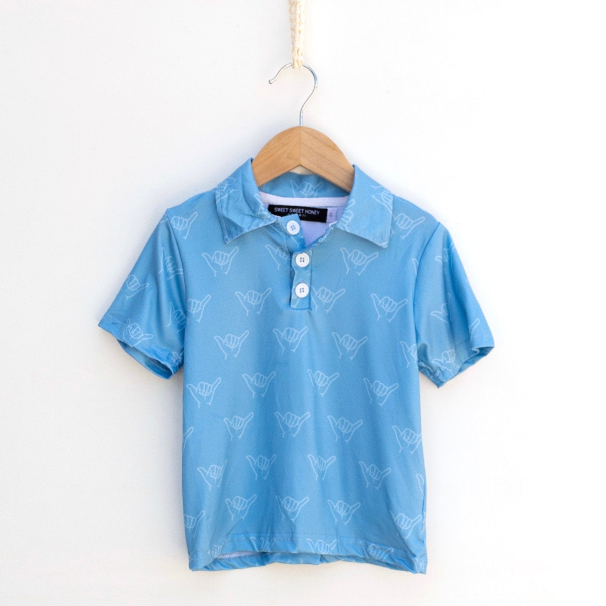 Sky Blue shaka Collared Shirt - Sweet Sweet Honey Hawaii