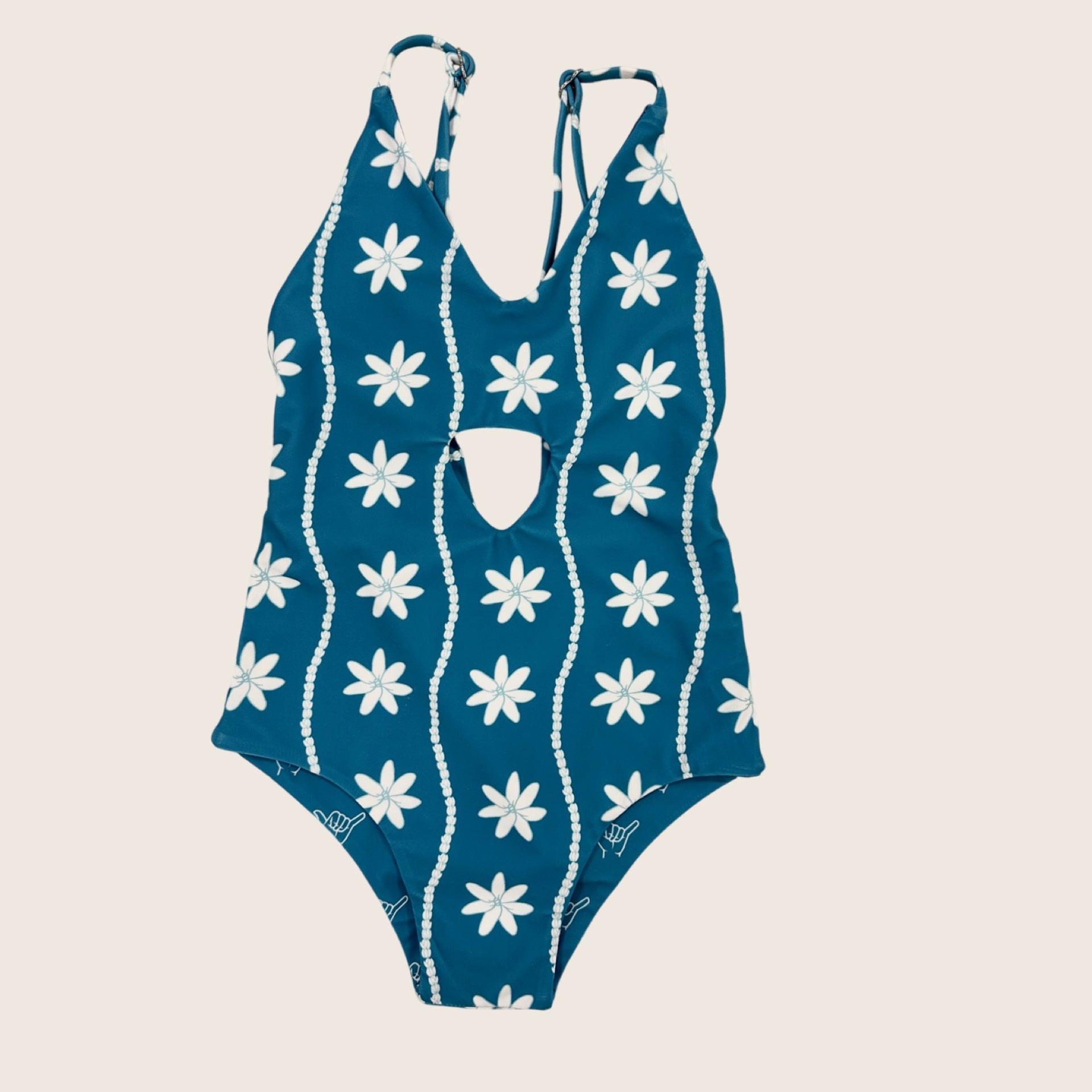 Teal Tiare/Shaka Ombre Peek - a - Boo reversible Swimsuit - Sweet Sweet Honey Hawaii