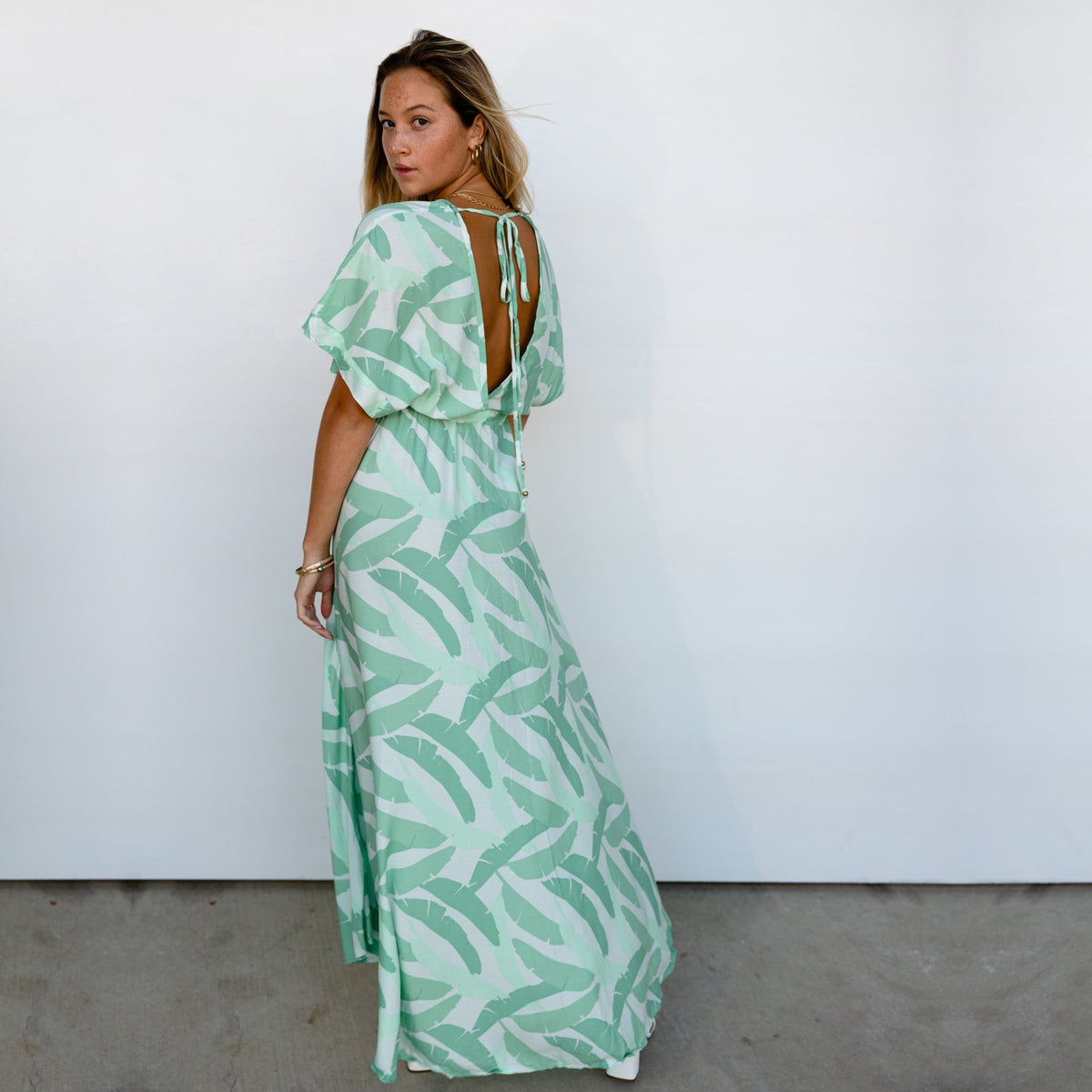 Banana Leaf Sleeved Maxi Dress - Sweet Sweet Honey Hawaii