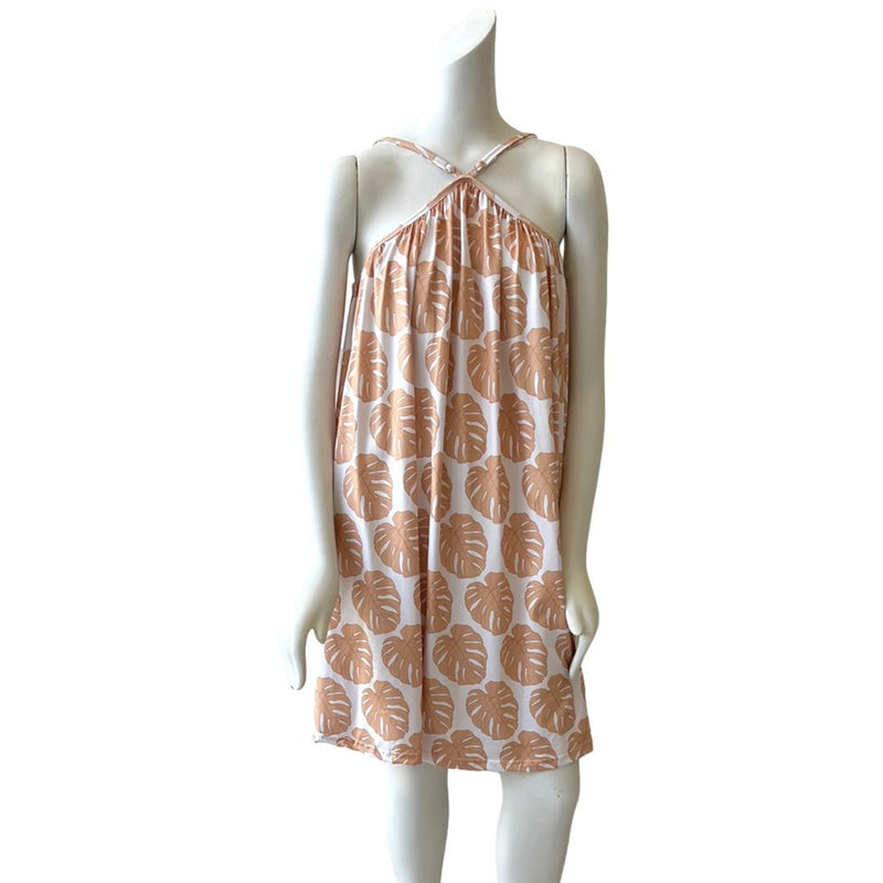 Golden Monstera Halter Dress - Sweet Sweet Honey Hawaii